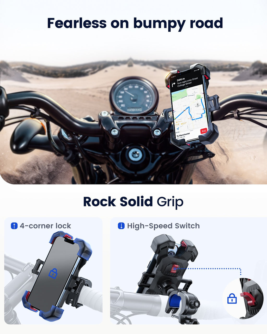 Joyroom Soporte universal para teléfono de bicicleta para teléfono móvil de 4,7-7 pulgadas 360 ° Ver soporte para teléfono de bicicleta soporte a prueba de golpes JR-ZS288