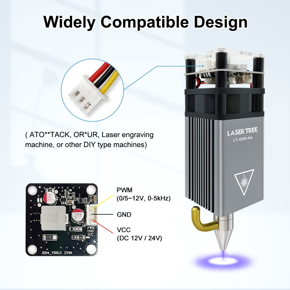 LASER TREE 5W módulo láser con asistencia de aire 450nm enfoque fijo TTL cabezal láser de luz azul para máquina de grabado de corte CNC DIY