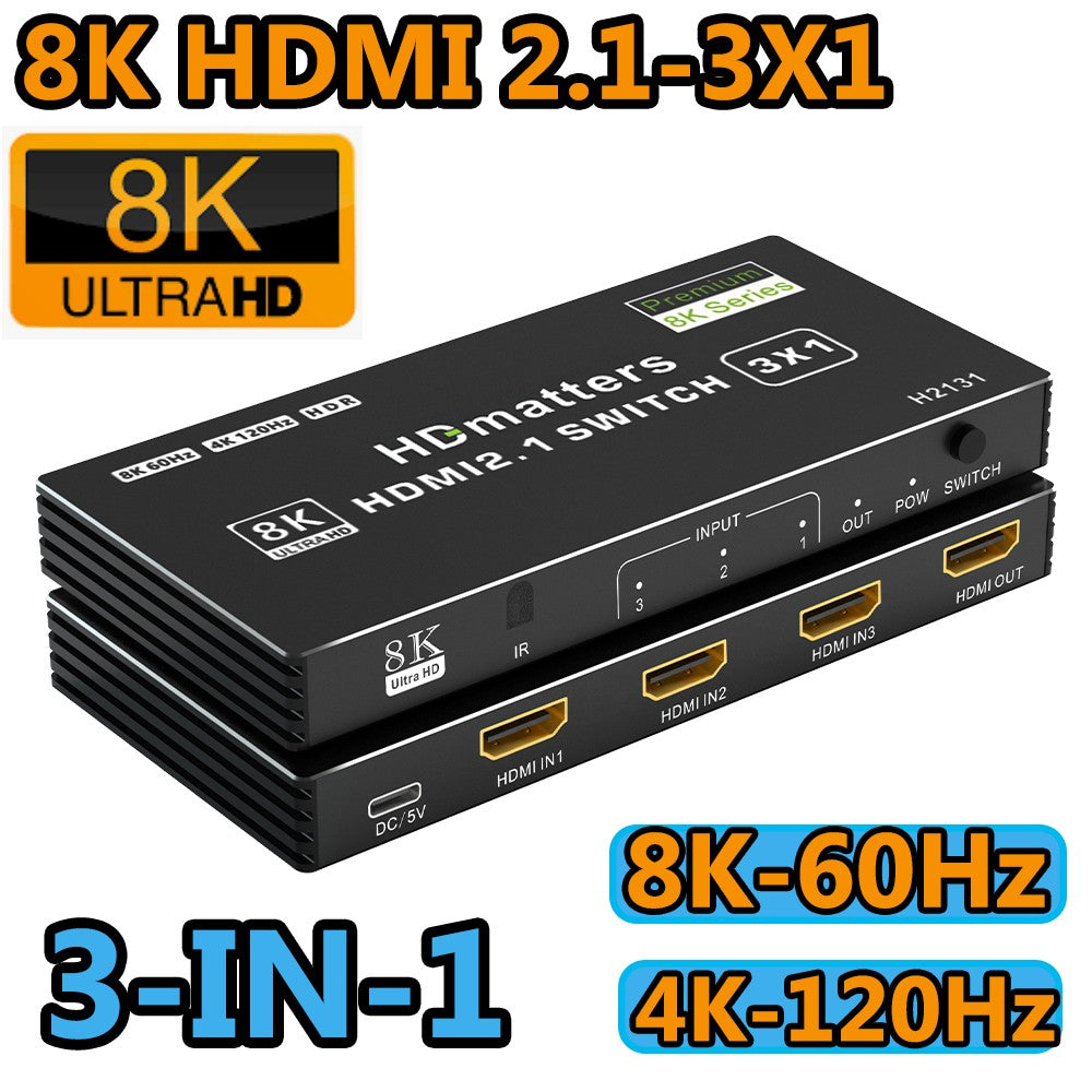Divisor de interruptor HDMI 2,1, 120Hz, 3/4/5 puertos, HDMI 2,0 o HDMI 2,1, con mando a distancia para PS5, Xbox Series X, Apple TV, 4K, HDMI HDR