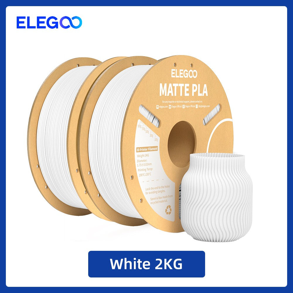Filamento PLA Mate ELEGOO 1KG, 1.75mm para Impresora 3D FDM, Precisión Dimensional +/- 0.02mm, Bobina de Cartón de 1kg (2.2lbs)