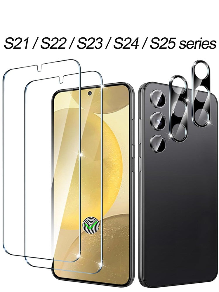 2+2 cristal templado de escaneo de huellas dactilares para Samsung s25 S26 S24 S23 S22 s21 protectora de pantalla Samsung s25 ultra lamina protectora de cámara Galaxy s25 ultra camera protector s24 fe