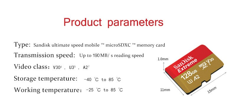 Tarjeta Micro SD Sandisk Original Extreme A2 V30 U3 SDXC Flash 32GB 64GB 128GB 256GB tarjeta MicroSD 190MB/s tarjeta TF para teléfono tableta