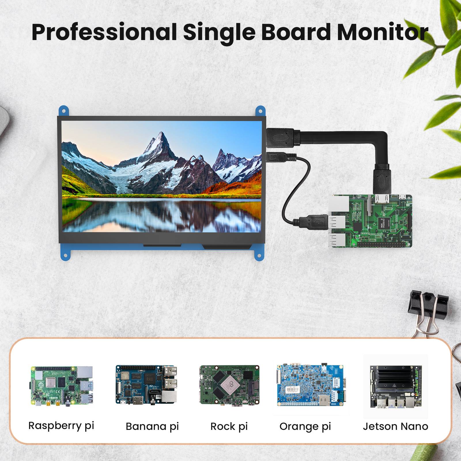 Miktver Monitor de pantalla táctil capacitiva de 7 pulgadas 5 puntos 1024x600 HD IPS pantalla compatible con Raspberry Pi 4/3/2/1/B/B+/A+, Win 10/8/7