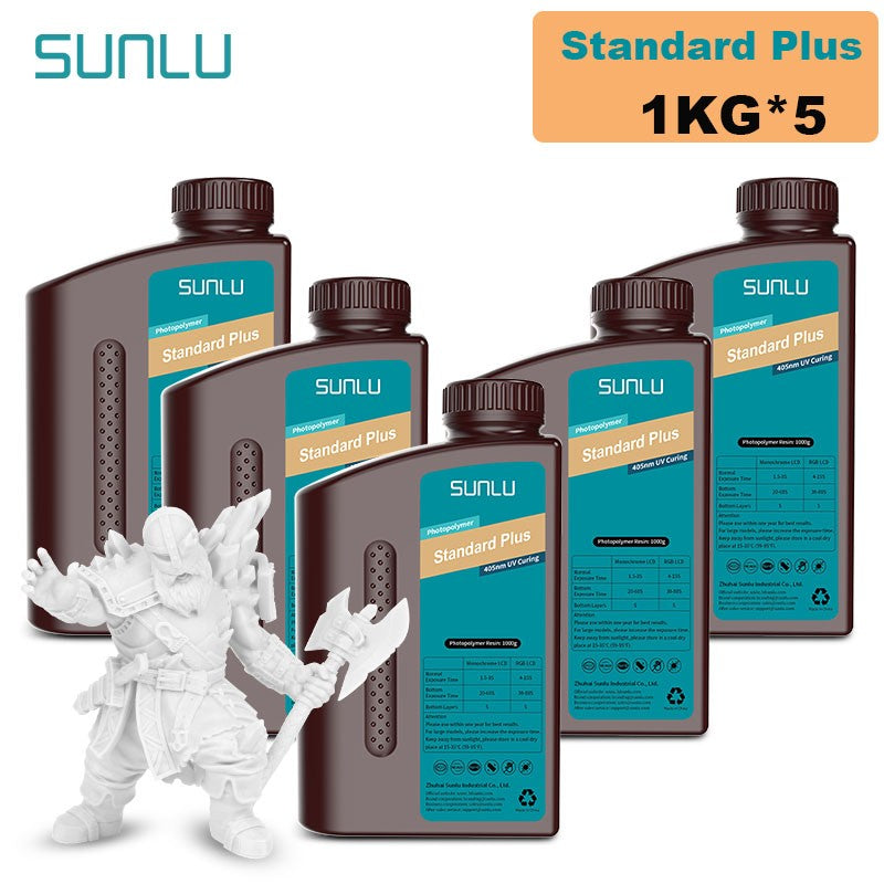 Resina SUNLU 5KG Standard Plus/14K, 1KG/Botella, Resina Fotopolímera de Curado Rápido UV de 405nm para Impresora 3D LCD