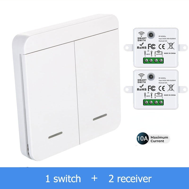 Interruptor inalámbrico RF 433Mhz Interruptor de luz Control remoto 86 Panel de pared 10A 110V-220V Receptor para lámpara LED ventilador