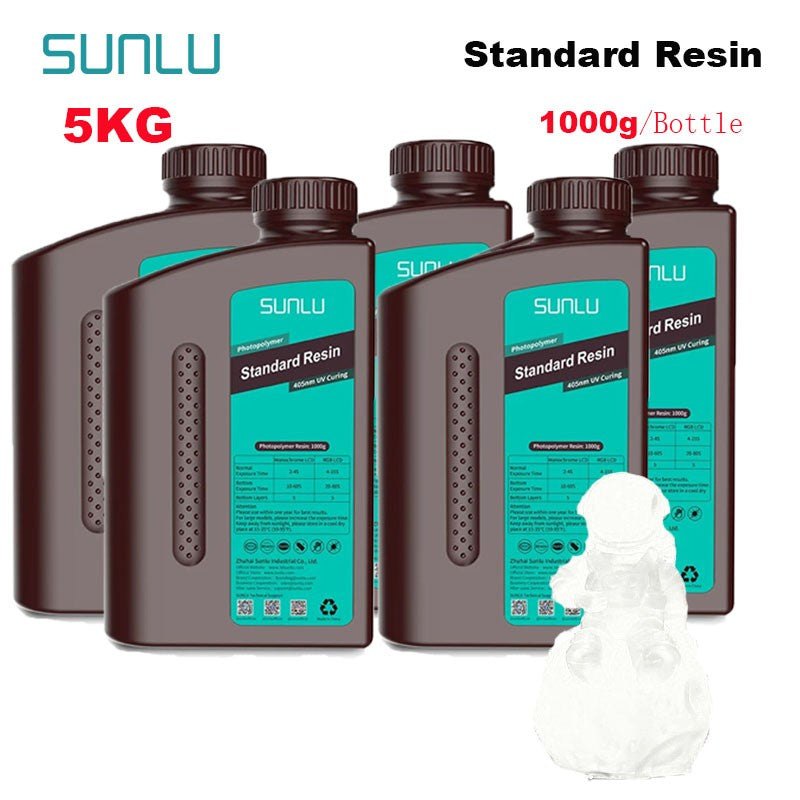 SUNLU 5KG estándar/resina 3D de lavado de agua 405nm resina UV para la mayoría de los materiales de impresora 3D SLA/DLP/LCD sensible a los rayos UV 1kg