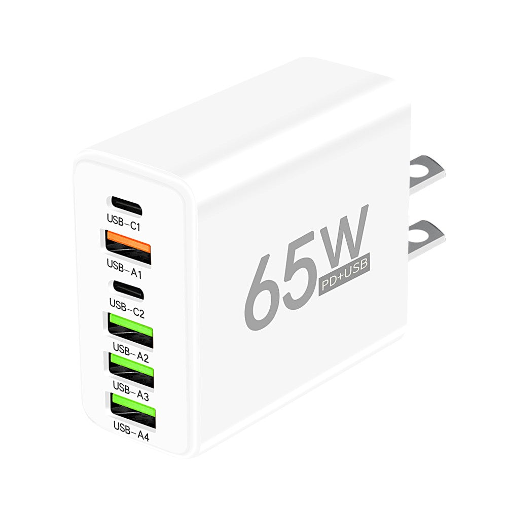 Cargador USB de 65W, adaptador de carga rápida PD tipo C de 6 puertos para iPhone 13, 14, 15, Samsung, Xiaomi, Huawei, cargador rápido de pared para teléfono móvil