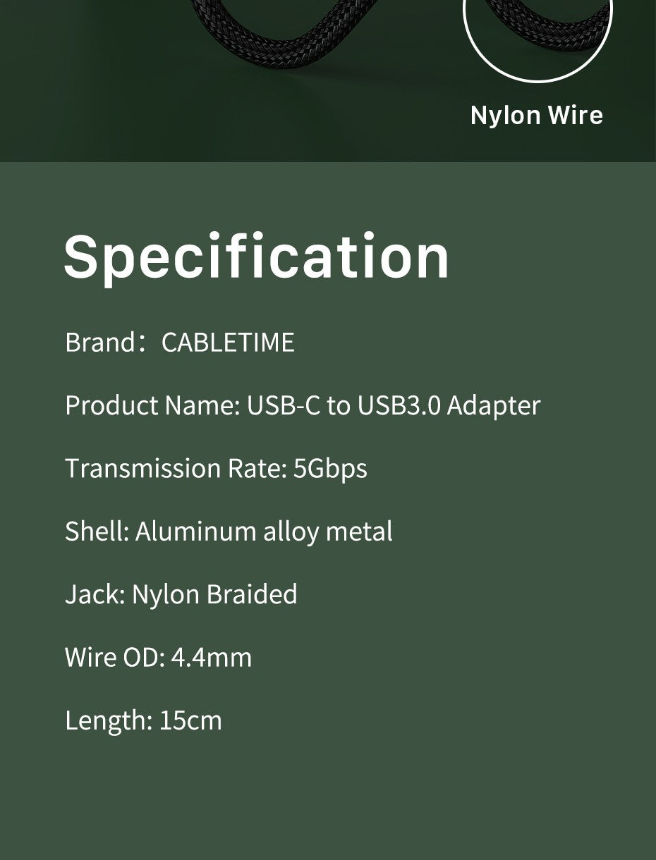 Cabletime-Cable USB C OTG tipo C macho a adaptador USB hembra, transmisión de 5GBPS, Cable de carga rápida para Xiaomi Mix 3 Huawei C380