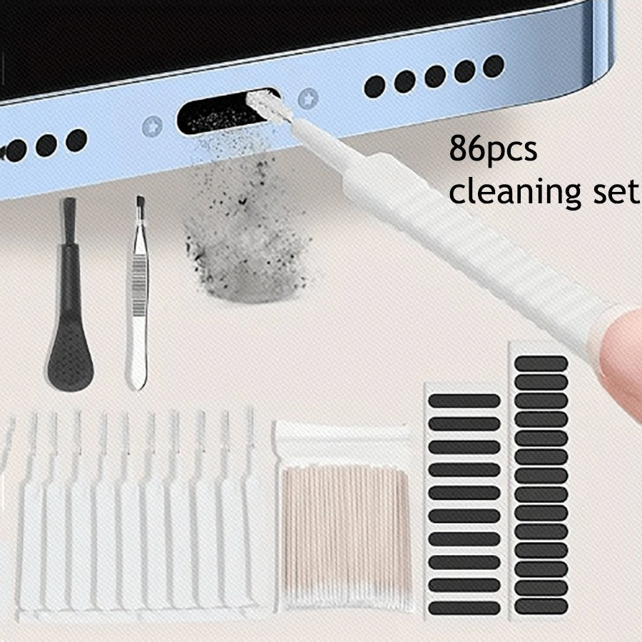86 uds/1 Juego de cepillo de limpieza Universal para teléfono móvil puerto de altavoz Kit de herramientas de limpieza de eliminación de polvo de malla para iPhone Samsung Xiaomi