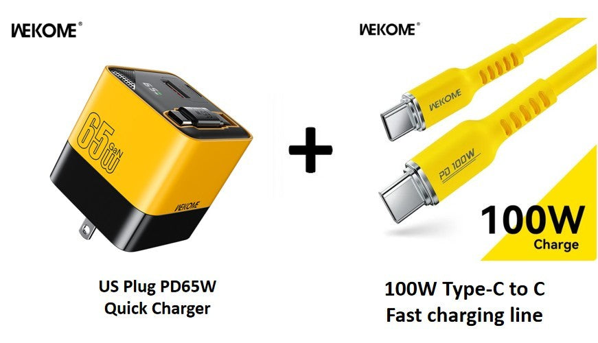 WEKOME-cargador rápido con cabezal de carga USB-C de 65W con Cable tipo C incorporado de 80cm, adecuado para iPhone16 15 Promax PD 27W Xiaomi Samsung