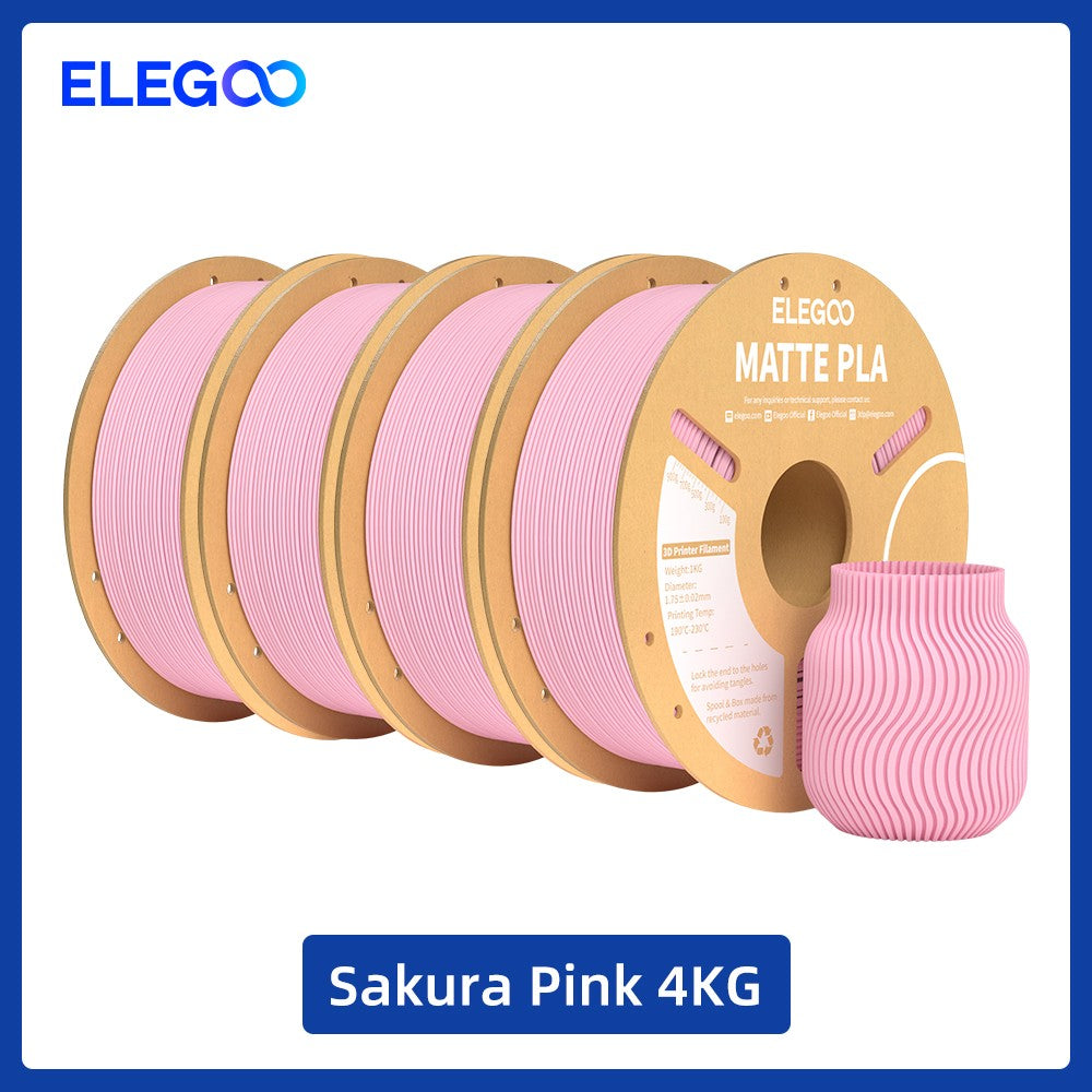 Filamento PLA Mate ELEGOO 1KG, 1.75mm para Impresora 3D FDM, Precisión Dimensional +/- 0.02mm, Bobina de Cartón de 1kg (2.2lbs)