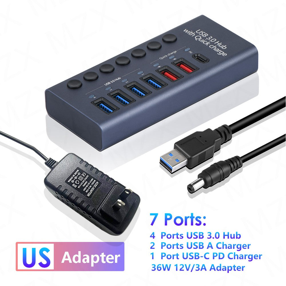 USB 3,0 Hub Socket Switch 4 6 10 puertos concentrador multi-tap multipuerto estación de acoplamiento cargador fuente de alimentación múltiple tipo C