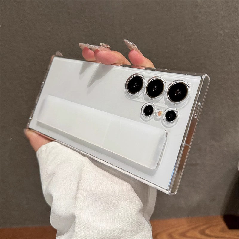 Funda de silicona elástica de lujo con correa para la muñeca para Samsung Galaxy S25Edge S24 S23 Ultra Plus, cubierta fina transparente mate para PC dura a prueba de golpes