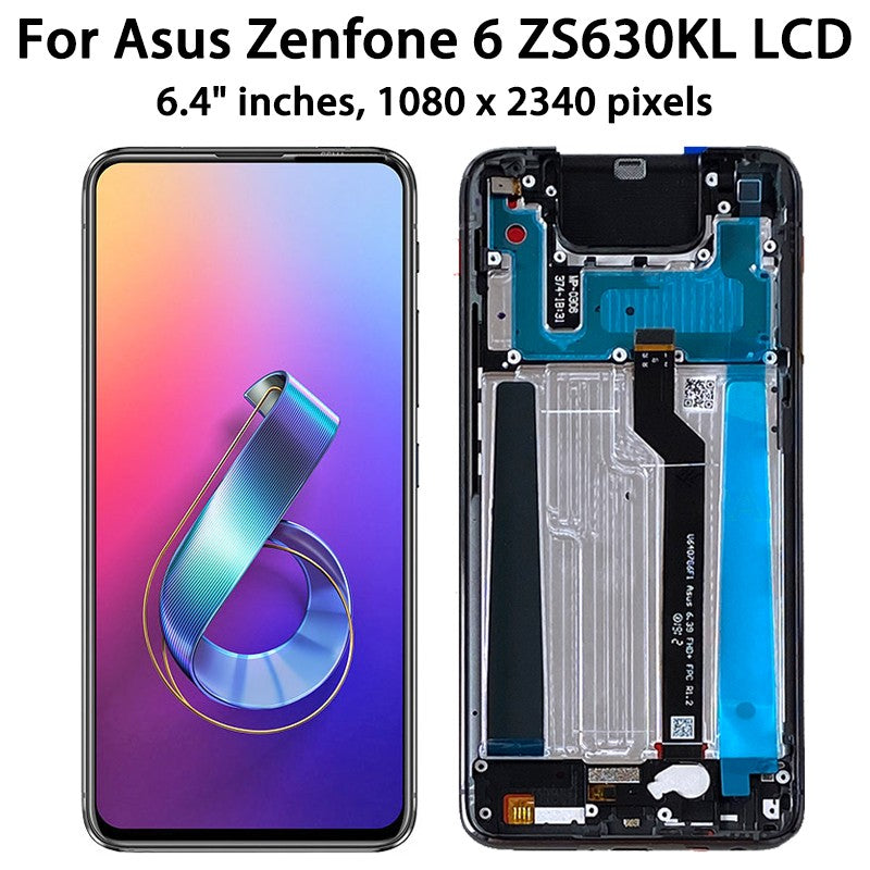 Pantalla LCD de 6,4 pulgadas para Asus Zenfone 6 ZS630KL, montaje de Sensor de Digitalizador de pantalla táctil para ASUS_I01WD Zenfone 6z, marco LCD