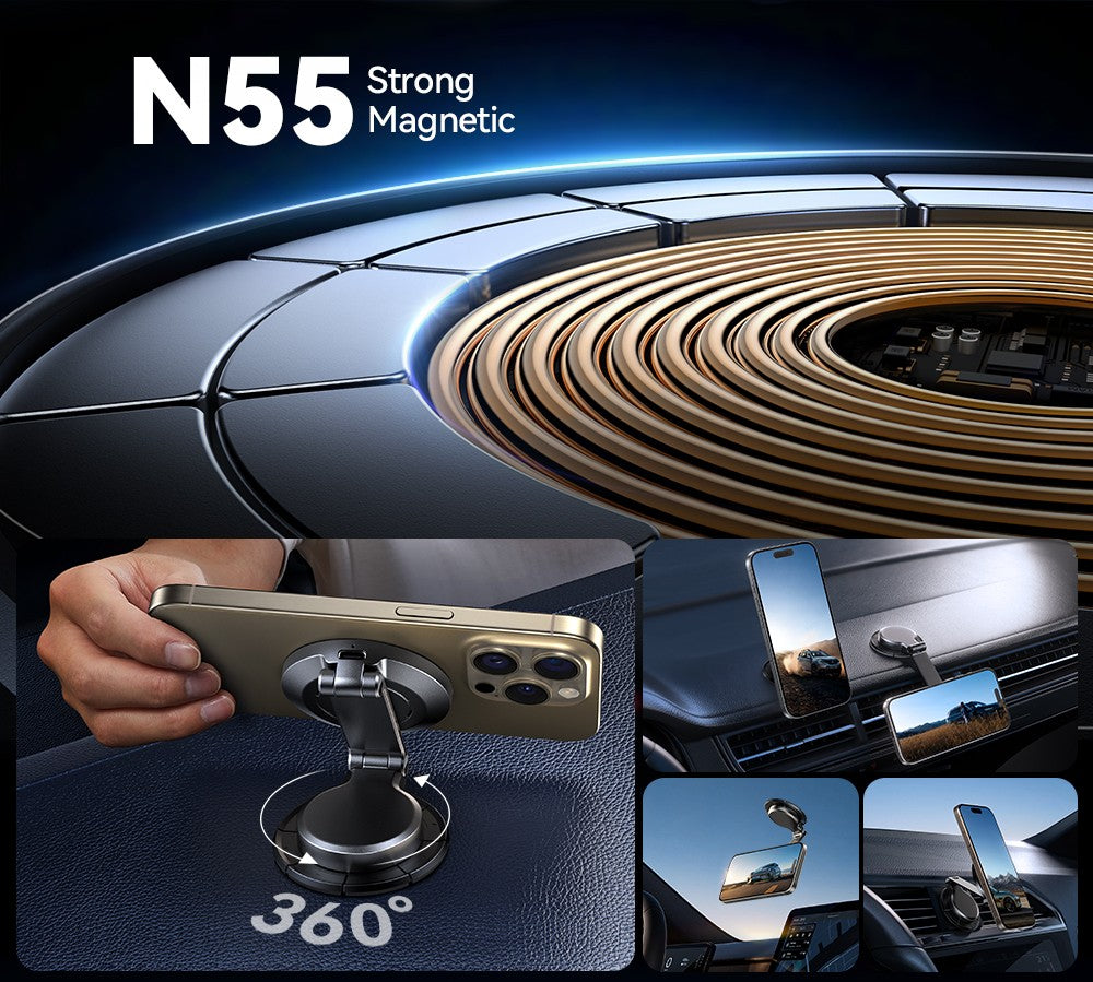 Joyroom Soporte magnético para automóvil N55 Imán fuerte 15W Carga inalámbrica 360 °   Cargador de coche plegable del tenedor del teléfono de la rotación para el iPhone 16