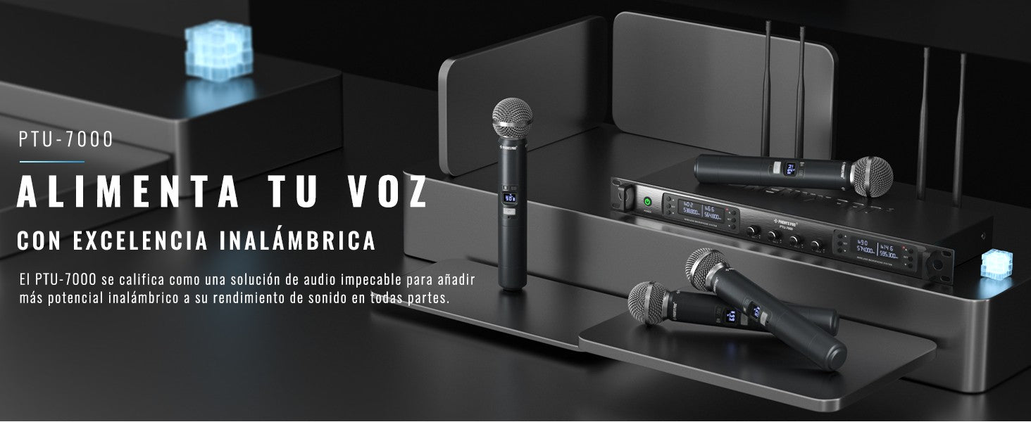 Phenyx Pro UHF sistema con micrófono inalámbrico PTU-7000 con 4x40 canales micrófonos de mano escaneo automático frecuencia seleccionable para Iglesia