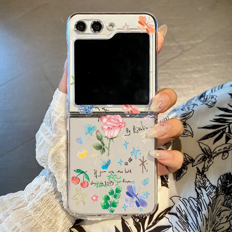 Funda transparente con diseño de flores para Samsung Galaxy Z Flip8 Flip7 FE Flip6, funda plegable transparente para Samsung Z Flip 8 7 5 4 3