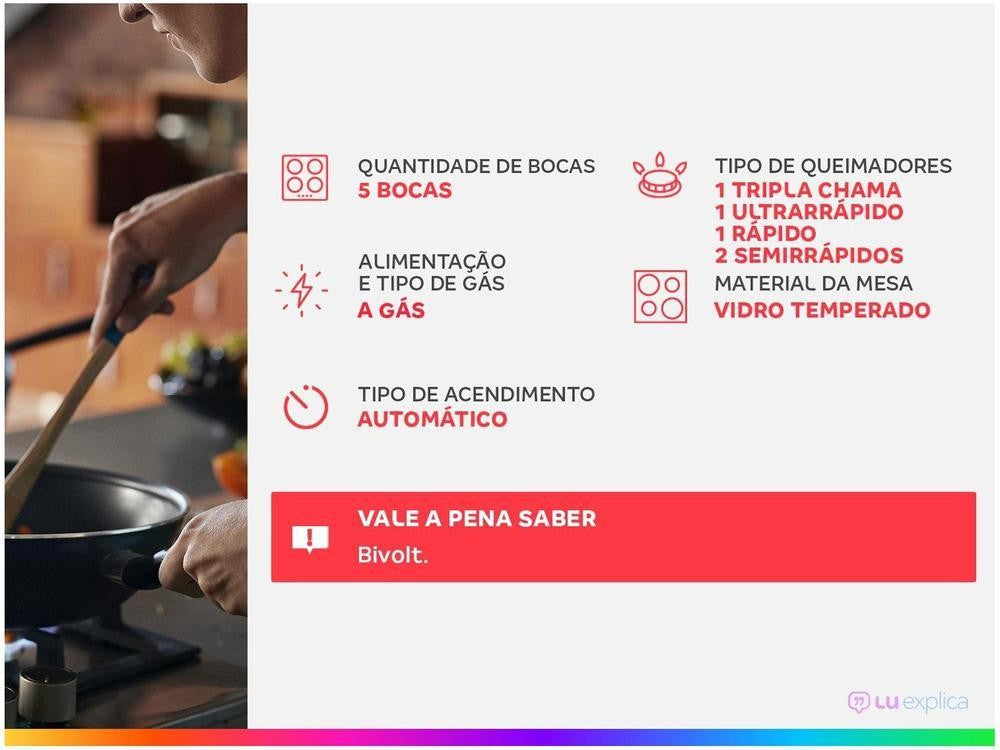 Cooktop 5 Bocas Mondial Gas LPG Black-Bivolt