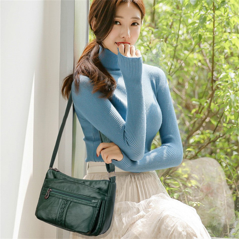 Bolso bandolera de Color liso que combina con todo, bolsos de hombro de alta capacidad para mujer, bolso de mano de piel sintética de alta calidad 2021