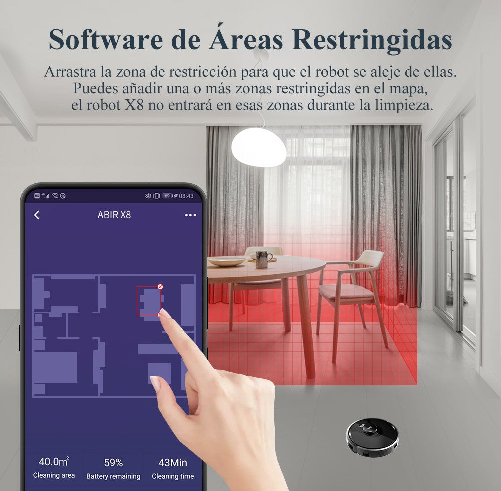 ABIR-Robot aspirador X8, sistema láser, mapas de múltiples pisos, limpieza de zona, ajuste de área limitada para lavado de alfombras en el hogar
