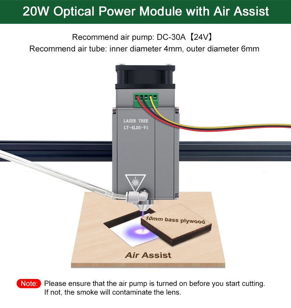 Árbol láser 20W 30W 40W 60W módulo láser con asistencia de aire TTL módulo de luz azul para grabador láser CNC herramientas de corte de carpintería