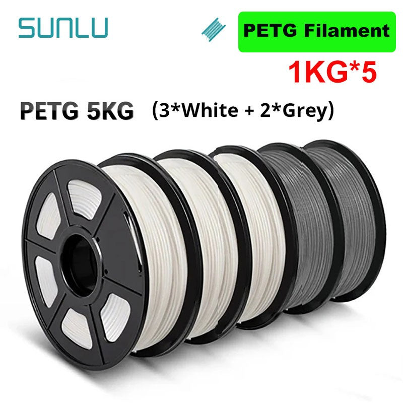 SUNLU Filamento PLA/PETG/PLA PLUS/Transparente de 5 kg, 1.75 mm, 5 Rollos de 1 kg, Filamento 3D para Impresora y Bolígrafo 3D, Enrollado Cuidadosamente