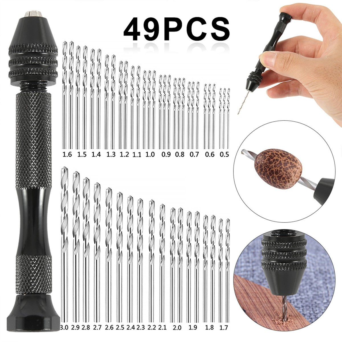 49 Uds. Juego de taladro Manual de 0,2-3,4mm, Mini broca Manual de aluminio, joyería artesanal, taladro Manual, herramientas de carpintería, broca, herramienta de perforación
