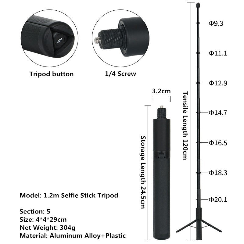 Palo de Selfie Invisible para GoPro 13, 12, 11, 10, 9, 8, Insta360 X5, X4, X3, X2, monopié extendido de 1/4 ", accesorios para cámaras deportivas