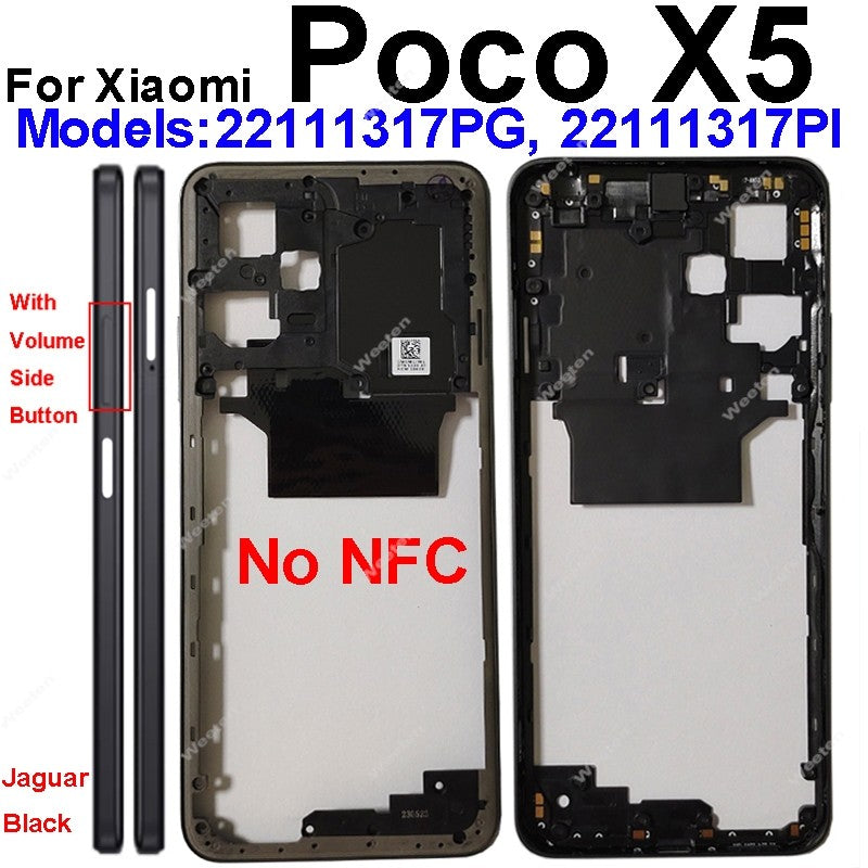 Marco medio para Xiaomi Poco X5 Poco X5 Pro con carcasa trasera NFC, chasis de marco frontal con botones de volumen, piezas de reparación