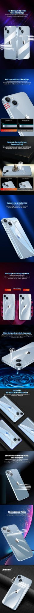 Protector de pantalla de película de hidrogel trasero para iPhone16, 15, 13, 12, 14, 11 Pro Max Plus Mini, cubierta completa suave transparente, no accesorio de vidrio, 2 uds.