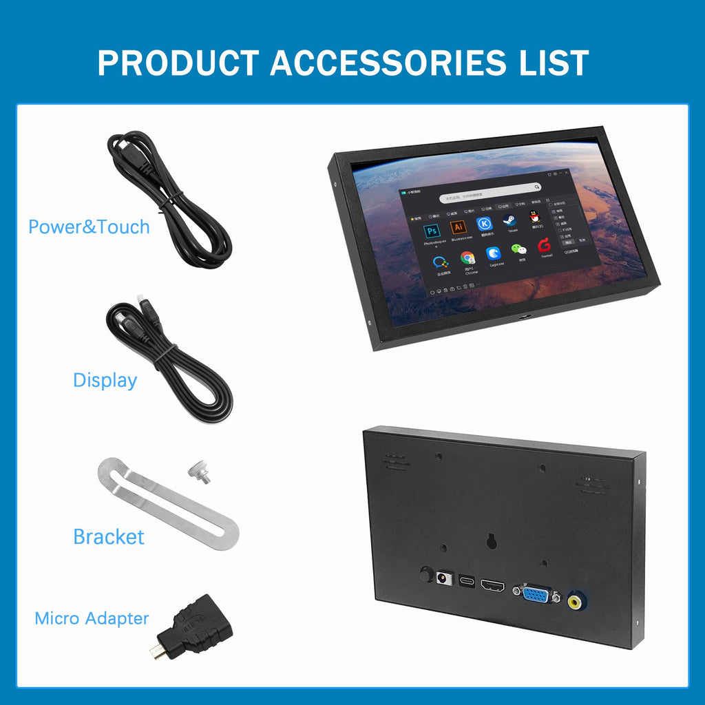 LCD1024x600 Monitor LCD HDMI de 7 pulgadas, adecuado para dispositivos de cámara/monitor/proyector, conexión AV/VGA/CC multiinterfaz