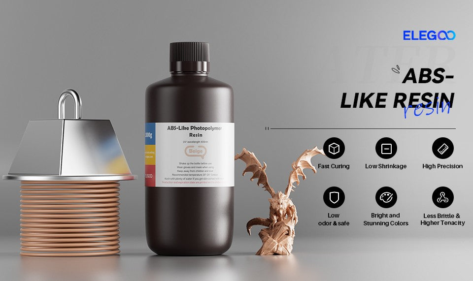 Resina para Impresora 3D Tipo ABS de ELEGOO, Resina de Fotopolimerización Estándar Tipo ABS de 405nm para Impresión 3D LCD, 1000g