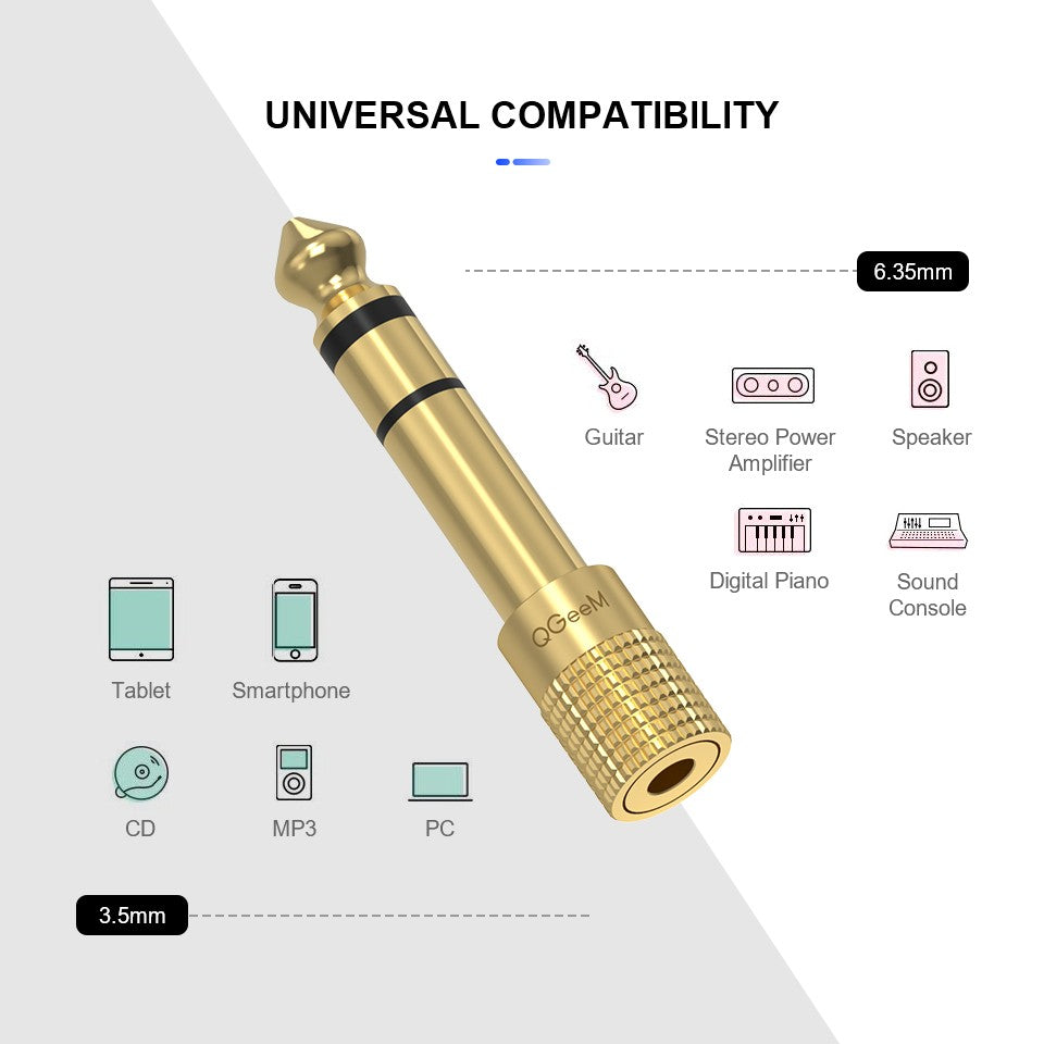QGeeM Jack 6,5 6,35mm enchufe macho a conector hembra de 3,5mm amplificador de auriculares adaptador de Audio micrófono AUX 6,3 3,5mm convertidor