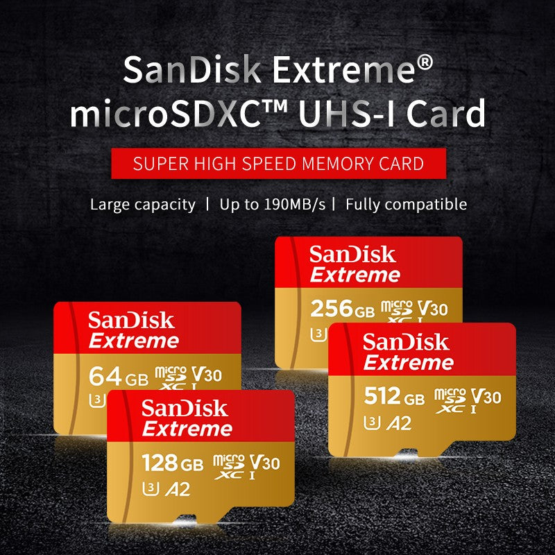 Tarjeta Micro SD Sandisk Original Extreme A2 V30 U3 SDXC Flash 32GB 64GB 128GB 256GB tarjeta MicroSD 190MB/s tarjeta TF para teléfono tableta