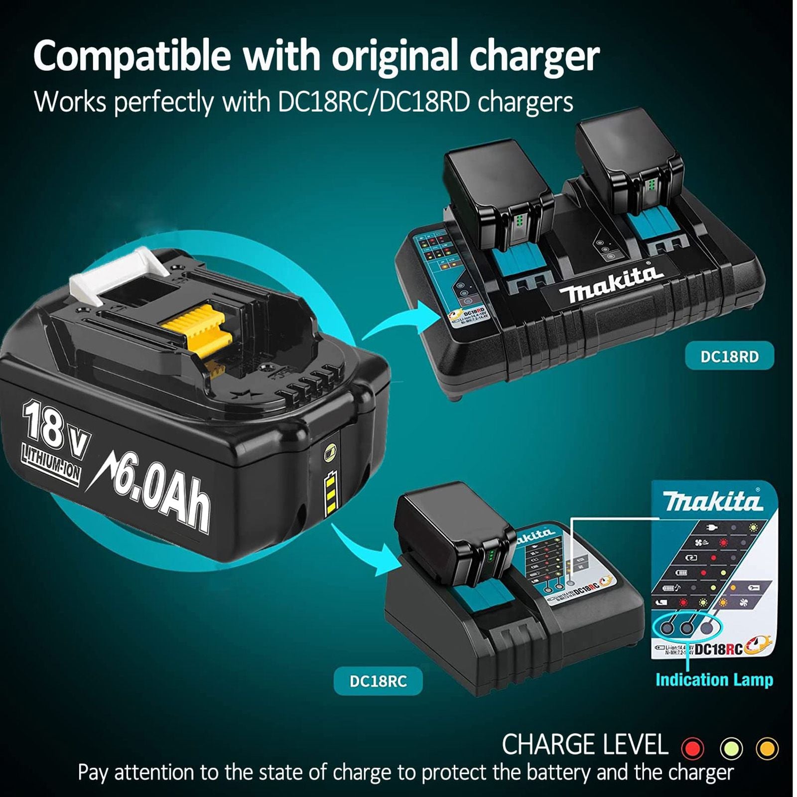 Para Makita BL1830 18V batería 6000mAh batería recargable 18V BL1830 BL1815 BL1860 BL1840 batería de herramienta eléctrica de repuesto
