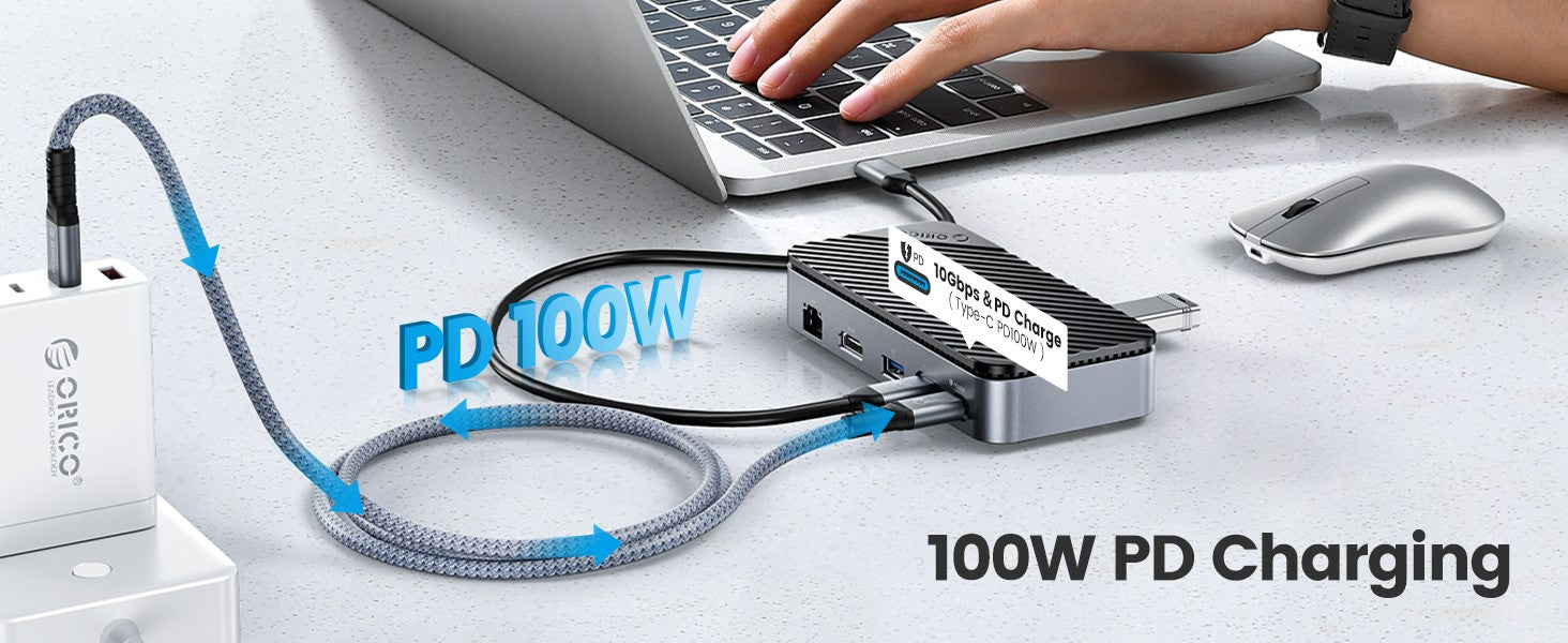 ORICO tipo C HUB con ventilador de refrigeración M.2 NVMe SATA SSD gabinete externo 10Gbps 4K 60Hz HDMI-Com RJ45 SD/TF estación de acoplamiento USB