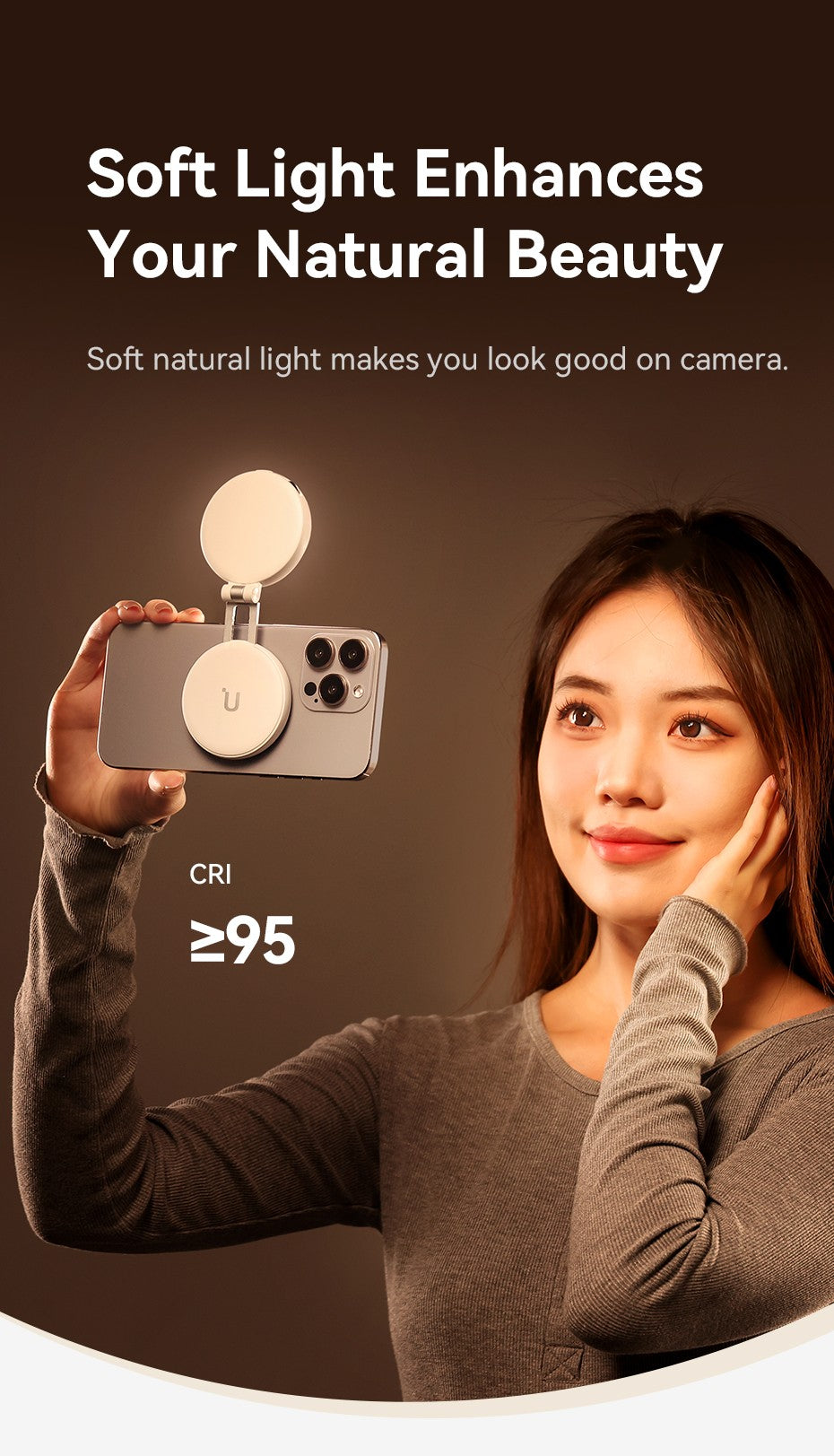 Ulanzi LM19 MagSafe Light CRI 95+ para fotografía Vlog Livestream Luz de relleno con tapa bicolor adecuada para teléfonos móviles magnéticos