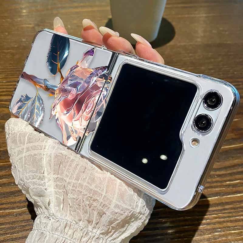 Funda transparente con diseño de flores para Samsung Galaxy Z Flip8 Flip7 FE Flip6, funda plegable transparente para Samsung Z Flip 8 7 5 4 3