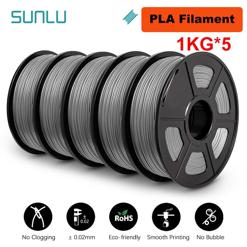 SUNLU Filamento PLA/PETG/PLA PLUS/Transparente de 5 kg, 1.75 mm, 5 Rollos de 1 kg, Filamento 3D para Impresora y Bolígrafo 3D, Enrollado Cuidadosamente