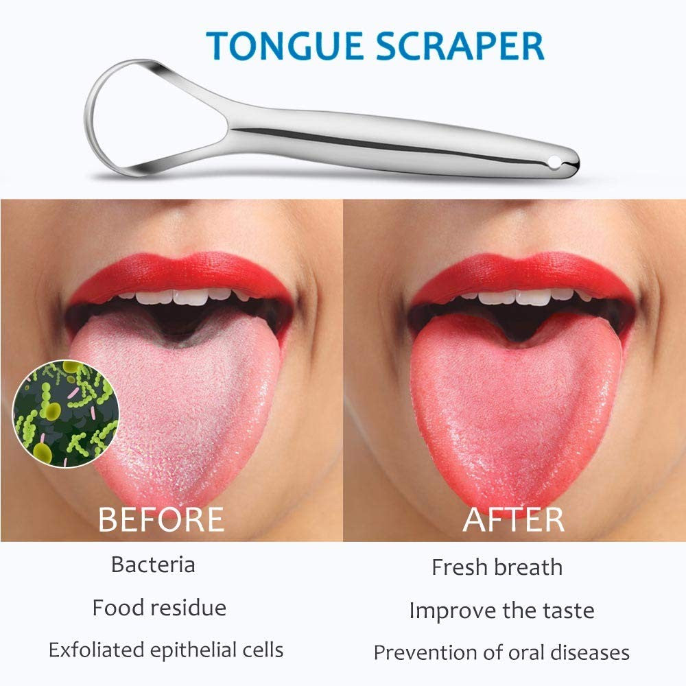 Raspador de lengua de 2 uds, limpiador de lengua de acero inoxidable profesional para reducir el mal aliento, raspadores de lengua de Metal, mejorar la higiene bucal