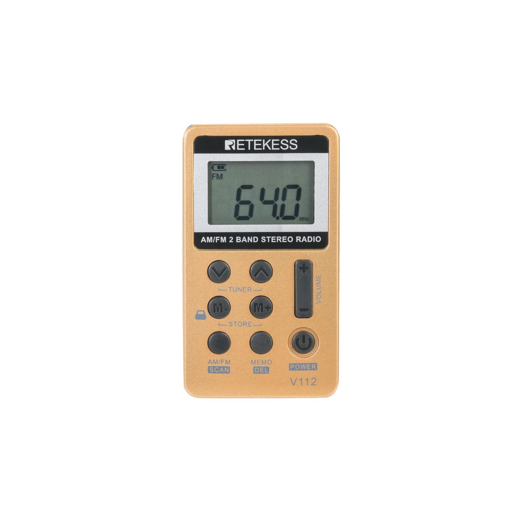 RETEKESS-Radio de 2 bandas V112, 10 piezas, FM, AM, Mini sintonización Digital portátil, receptor de Radio con batería recargable y auriculares