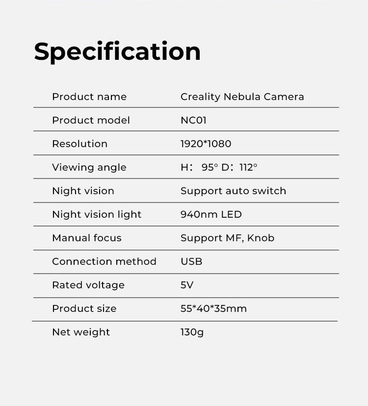 Cámara Creality Nebula Cámara USB de alta definición con función de visión nocturna de filmación de lapso de tiempo para Ender 3 V3 KE/Halot Mage Pro