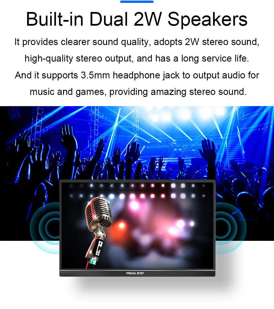 VISUALBEAT Monitor Portátil con Pantalla Táctil de 15.6'', FHD 1080P IPS HDR, con USB-C y HDMI, para Laptop, PC, Mac, Consola, Oficina y Viajes