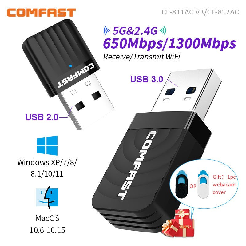 Comfast-Adaptador WiFi de 650M/1300Mbps, tarjeta de red inalámbrica de 2,4G y 5,8G, 11AC, Adaptador USB para ordenador portátil, PC, receptor WiFi Win 7, 8, 10, 11