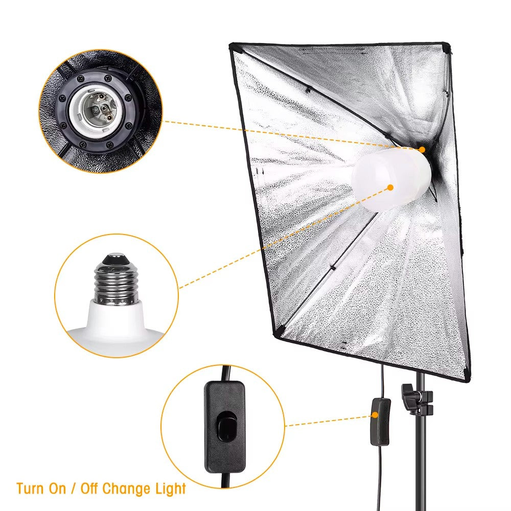 Kit de iluminación Softbox de 20-135W, lámpara LED de fotografía de 50x70CM, equipo profesional de sistema de luz continua para estudio fotográfico