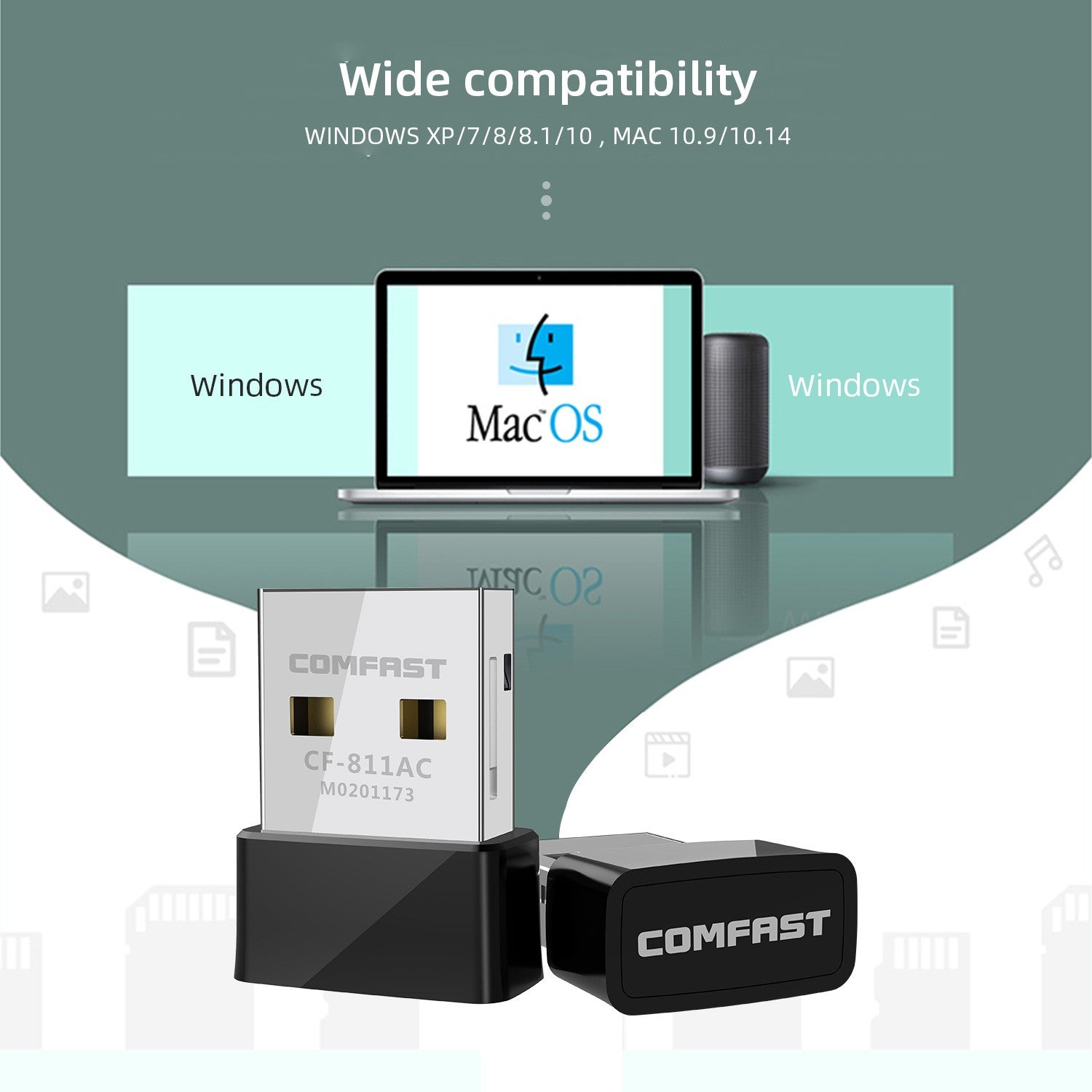 Comfast Free-Drive 650Mbps USB WiFi adaptador 2,4G y 5G tarjeta de red Dongle inalámbrico para PC Receptor Wi-Fi Dongle para Win 7 8 10 11