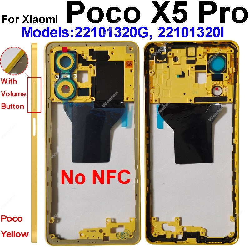 Marco medio para Xiaomi Poco X5 Poco X5 Pro con carcasa trasera NFC, chasis de marco frontal con botones de volumen, piezas de reparación