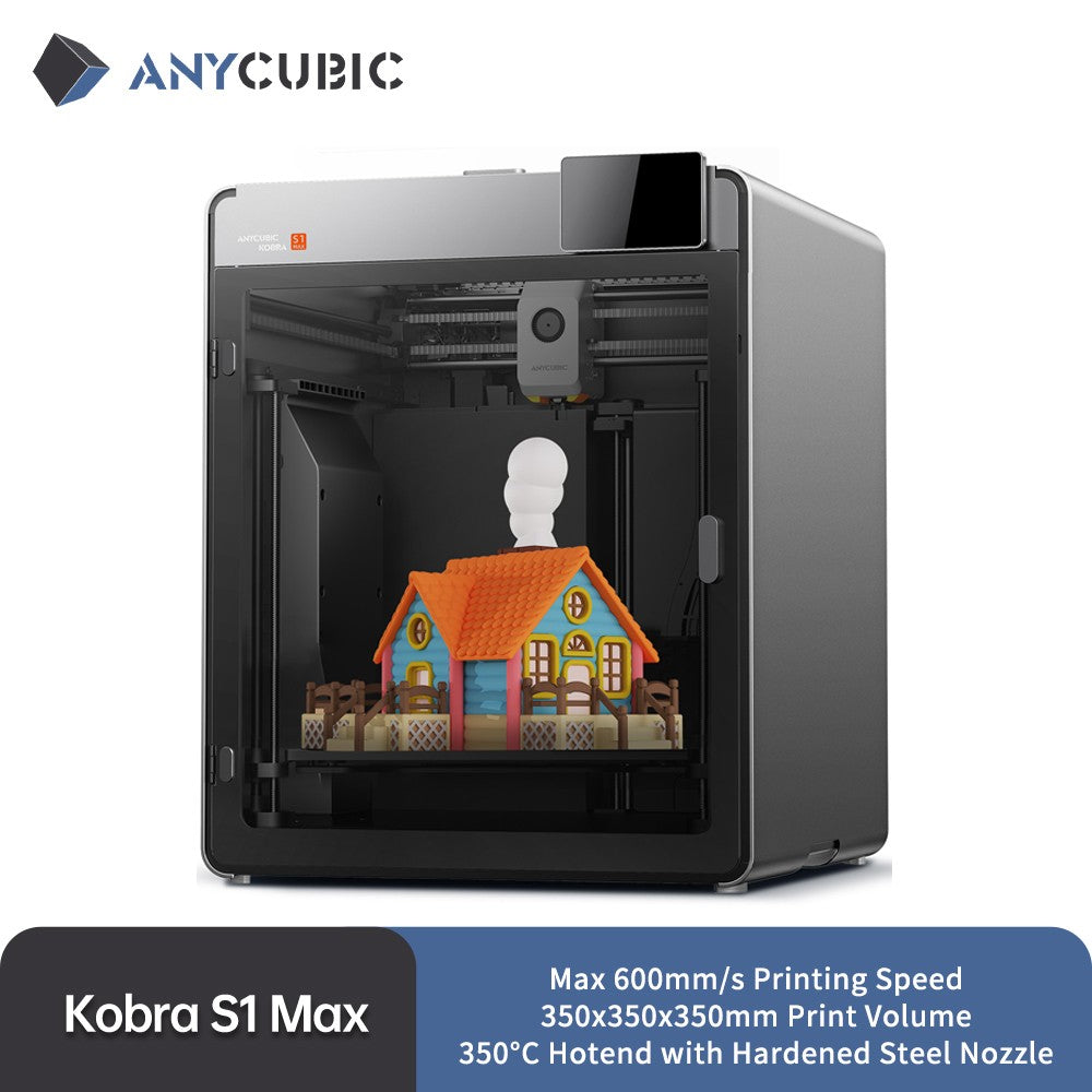 Impresora 3D Anycubic Kobra S1 Max Combo Multicolor, Velocidad Máxima de 600 mm/s con 350 ?   Boquilla de Acero Endurecido para Hotend, 350×350×350 mm