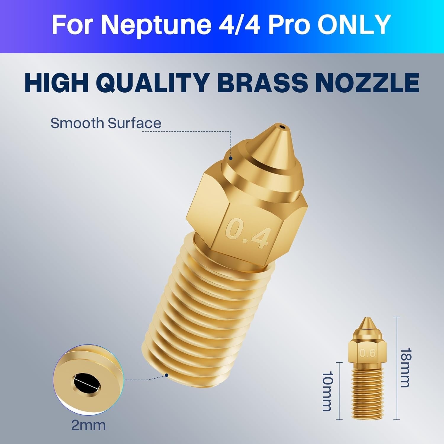 ELEGOO 10 boquillas de varios tamaños para impresora 3D Neptune 4 y Neptune 4 Pro, boquillas Hotend de latón de 0,2/0,4/0,6/0,8 mm