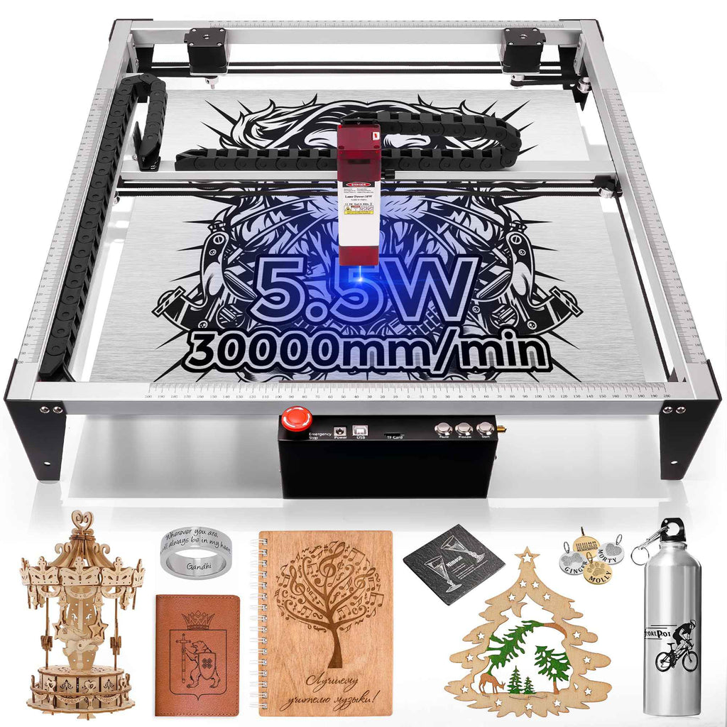Grabador láser LUNYEE, cortador láser de 80W/50W, potencia de salida de 10W/5,5W, carril guía lineal de 2 ejes, para madera y Metal, acrílico, cuero, etc.
